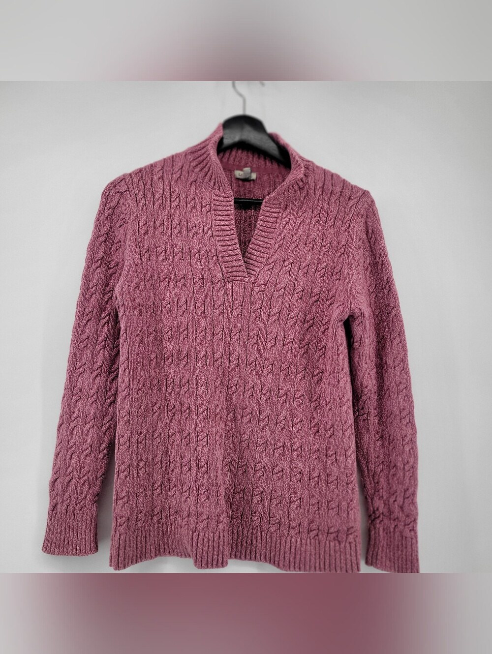 L.L. Bean Cable Knit V-Neck Pullover Sweater - Dusty Rose